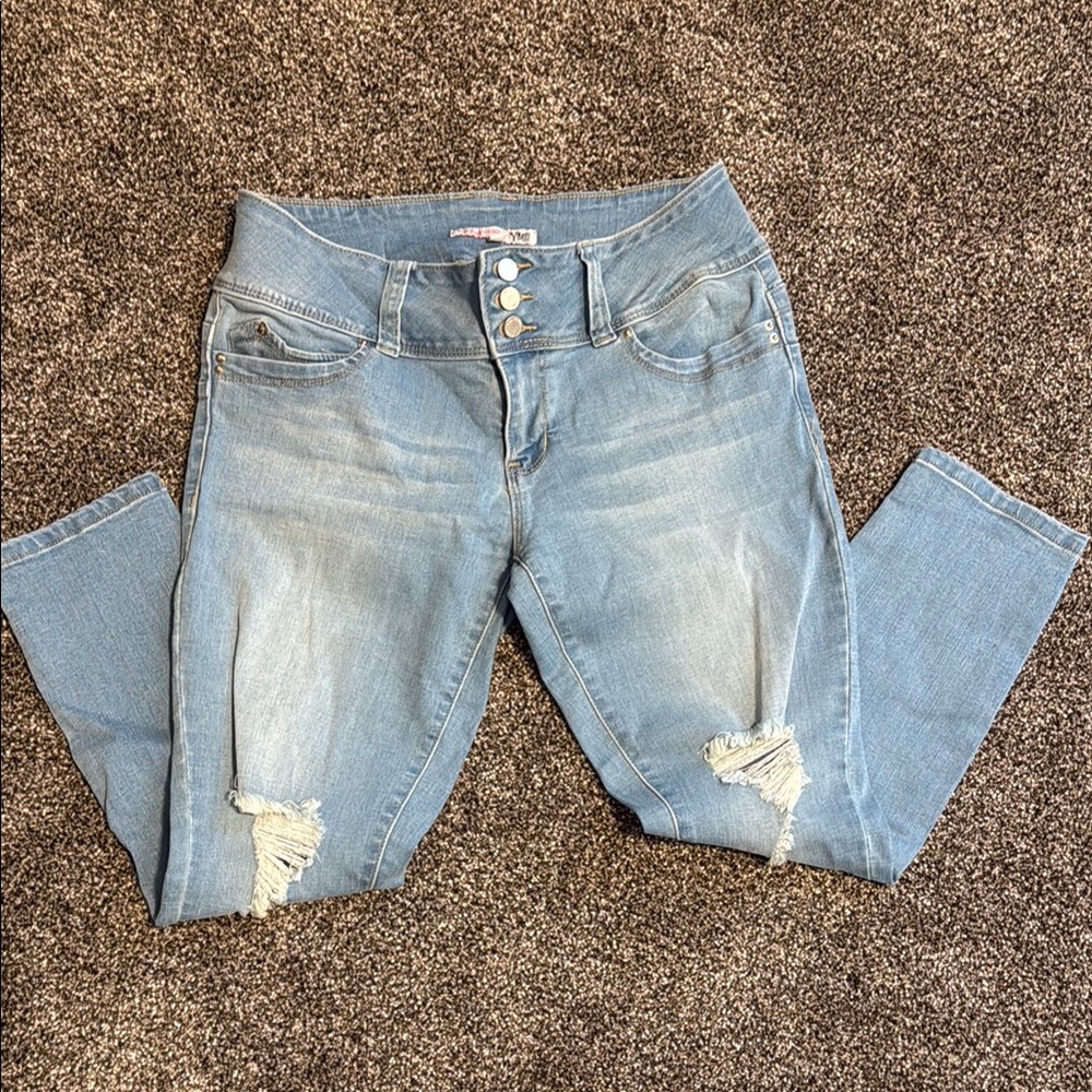 YMI Blue Skinny Jeans with Distressed Rips